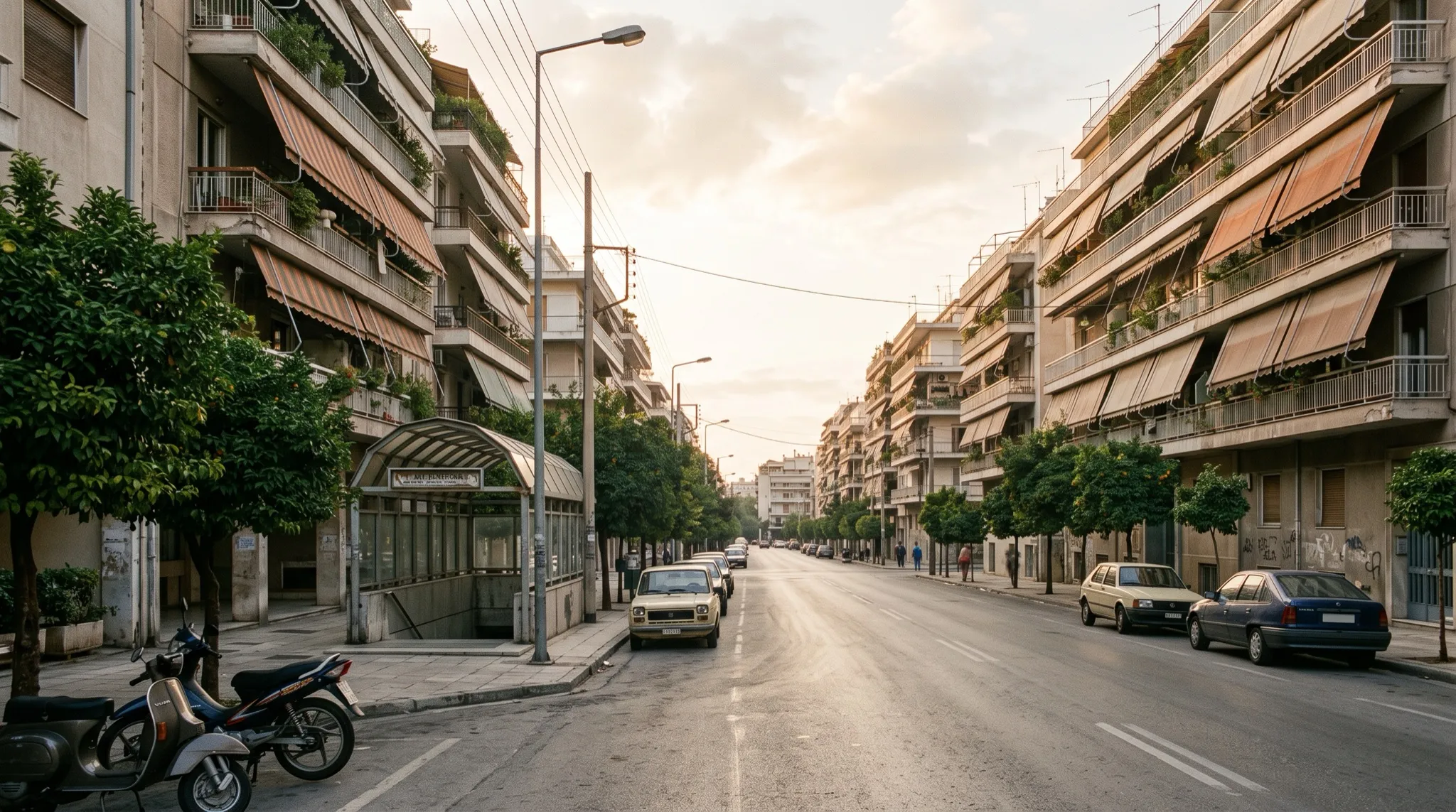 Πολυκατοικίες με μπαλκόνια κατά μήκος λεωφόρου στον Άγιο Δημήτριο